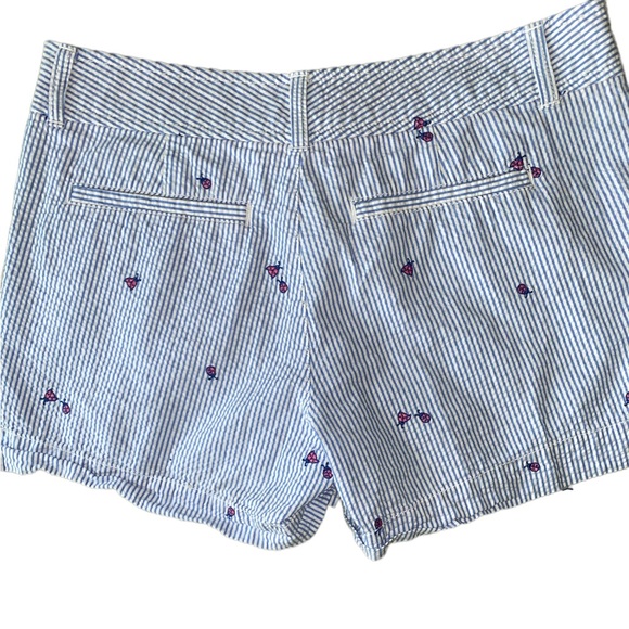 Lilly Pulitzer Seersucker Blue & White Striped Ladybug Embroidered Shorts - 6 - Picture 7 of 12